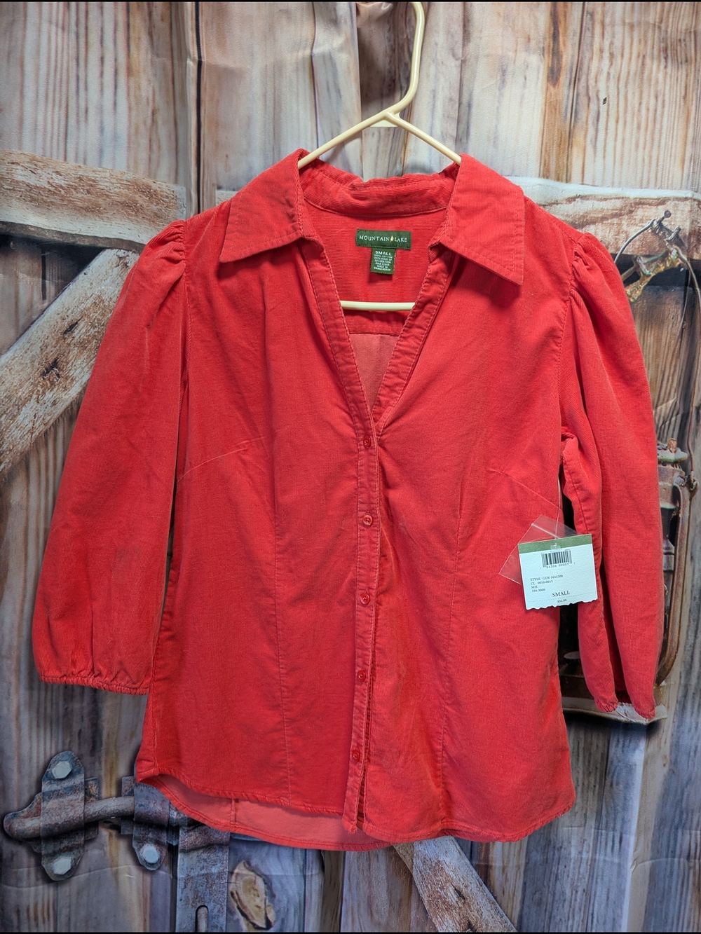 Mountain Lake Red Button-Front Puff Sleeve Blouse